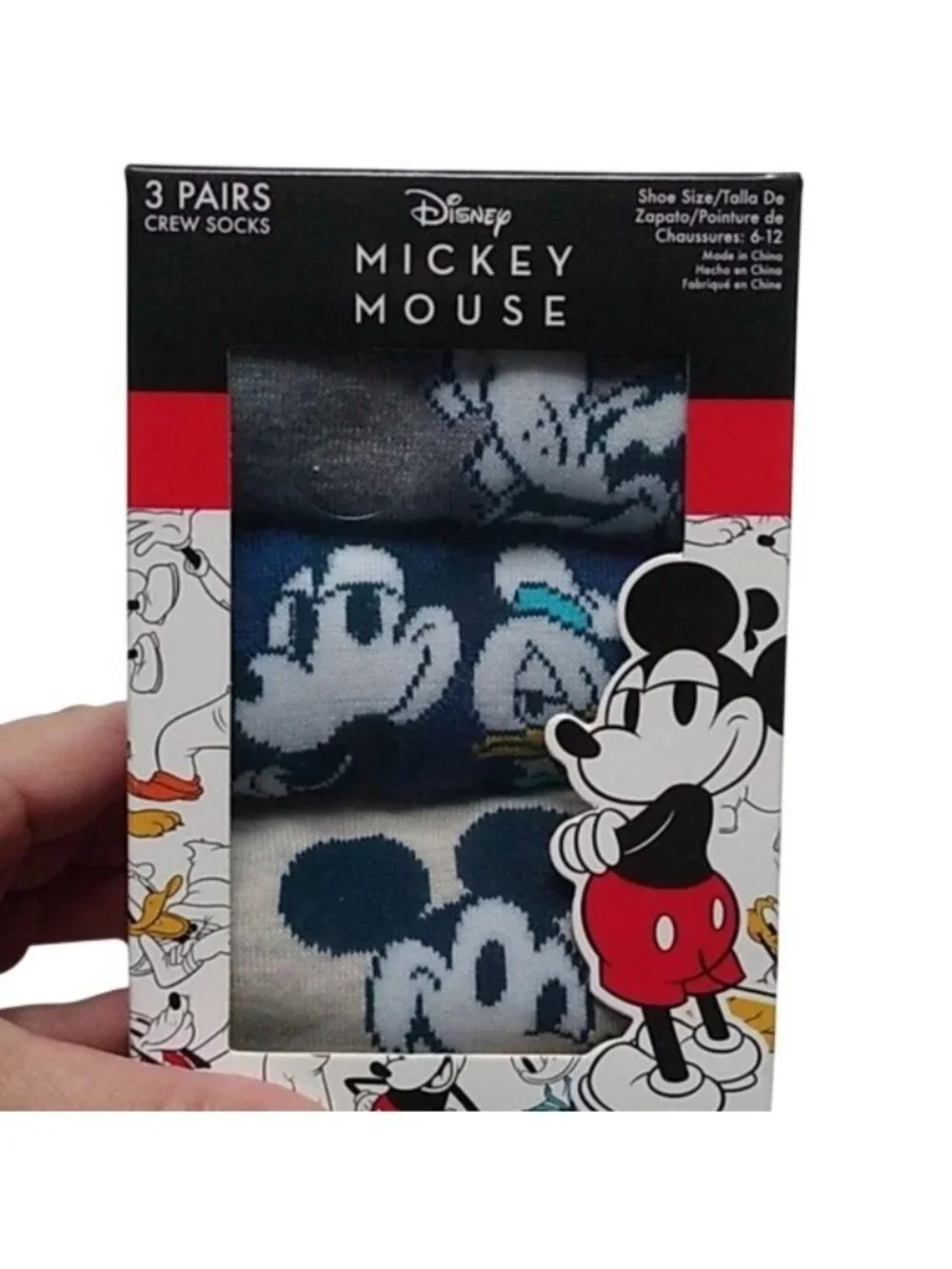 Boxed Disney Mickey + Friends Size 6-12 socks, 6 pairs